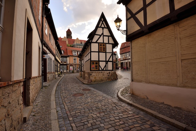 Picturesque German villages-A street in Quedlinburg