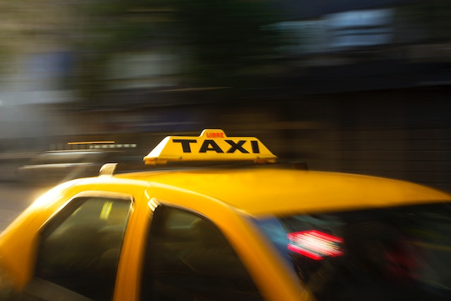 A close-up of a taxi.