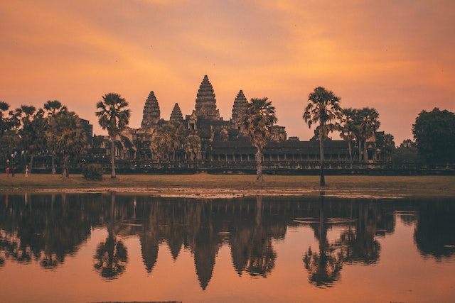A photo of the famous temple Angkor Wat in Siem Reap.