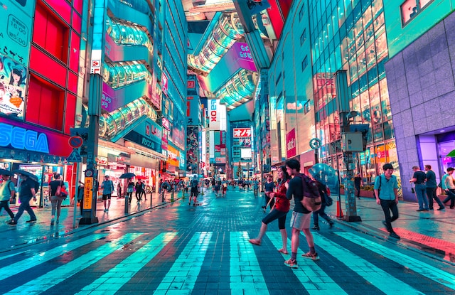 A vibrant view of a Tokyo street.